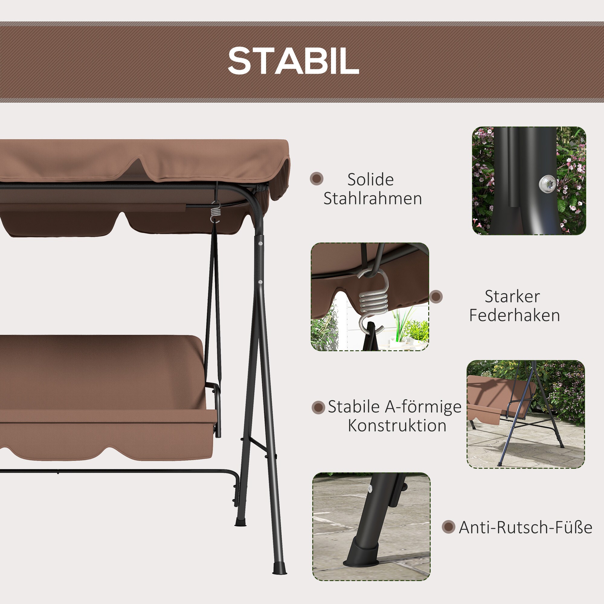Outsunny Hollywoodschaukel mit verstellbarem Dach schwarz 172L x 110B x 153H cm