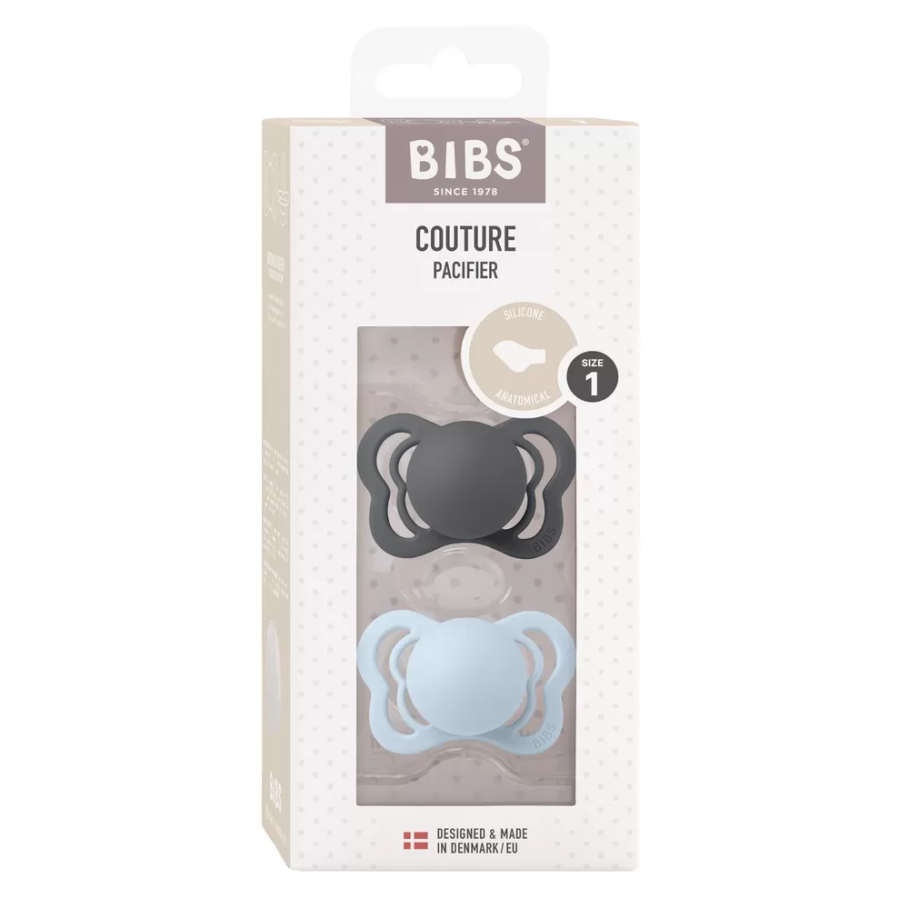 BIBS Couture Silicone Iron/Baby Blue 2 pak - Flere størrelser