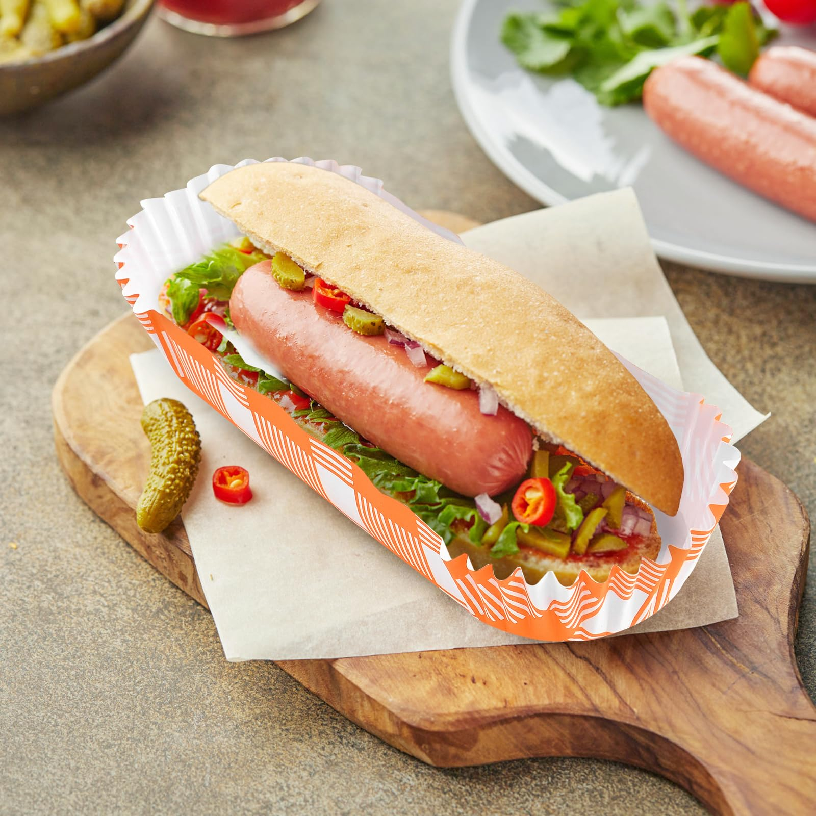 (200er Set) 16x6cm Einweg Papier Schalen Party Geschirr Tisch Deko für Hot Dog / Pommes / Tapas - Kariert