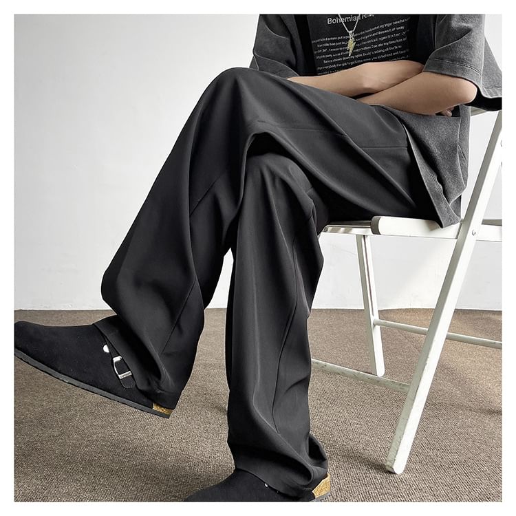 POSI - Mid Rise Plain Buckle Straight Leg Dress Pants