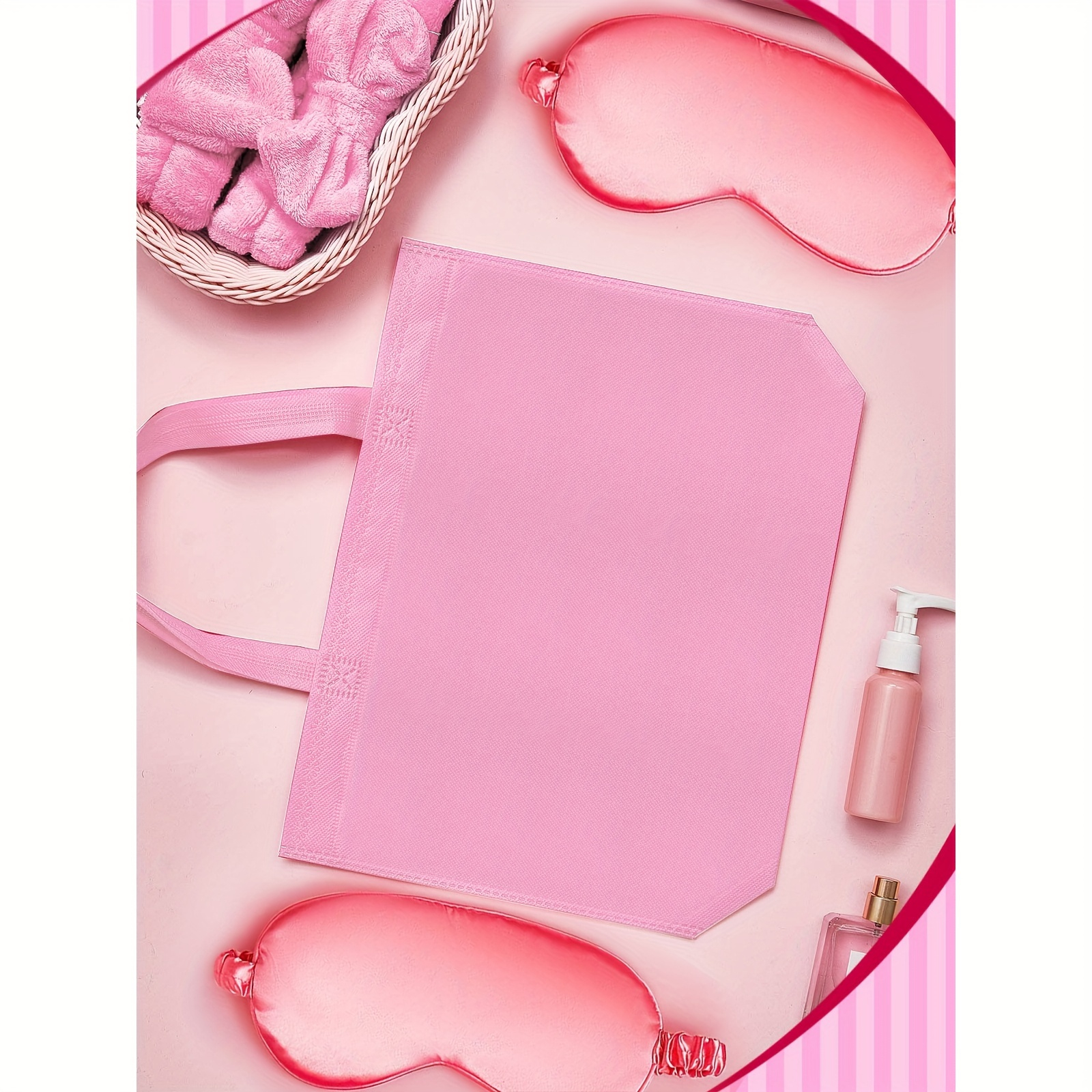 (18-tlg. Set) Pyjama Party Spa Übernachtungs Accessoire Augenbinde / Wellness Haarband / Tasche für Bachelorette Junggesellinnenabschied - Pink