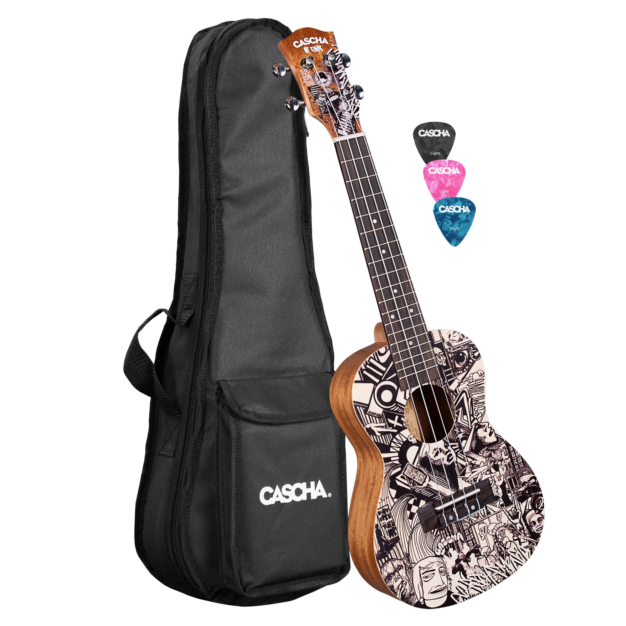 Cascha HH 2605 Art Series Sketch concert ukelele massief spar bovenblad met gigbag