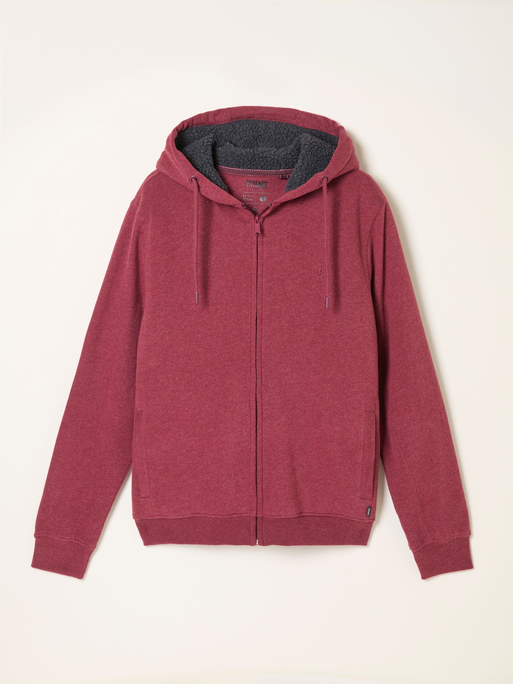 Bordeaurood - FatFace met borg gevoerde doorlopende rits hoodie