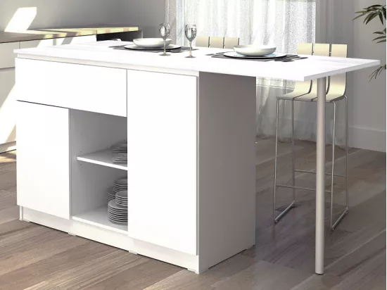 Ilot central de cuisine avec 2 portes, 1 tiroir et 2 niches - Blanc - TUNORI