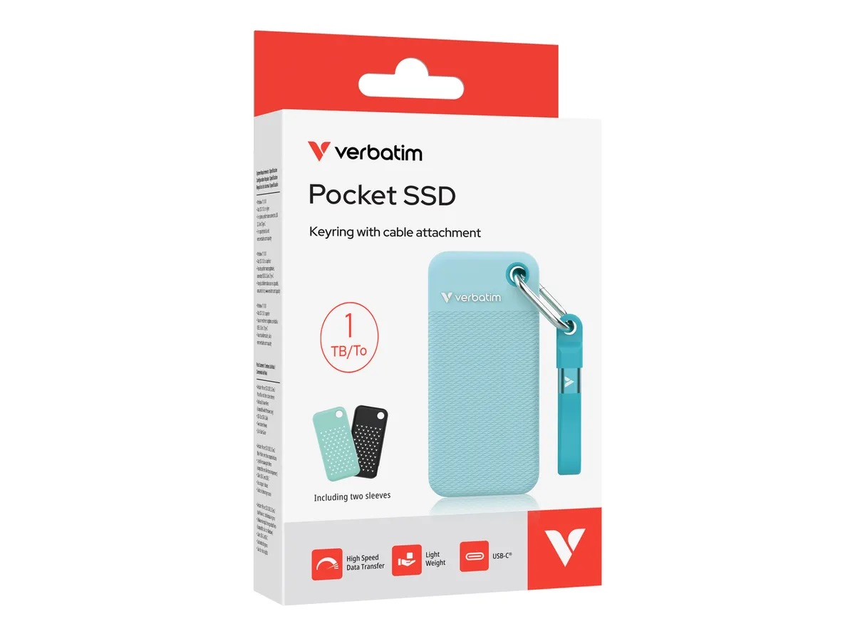 (1TB) Pocket SSD Externe SDD Festplatte USB C 3.2   Schlüsselanhänger mit Kabelbefestigung 10 Gbit/s (32324) - Blau