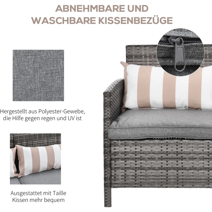 Outsunny Rattan Loungesofa als 3-Sitzer grau