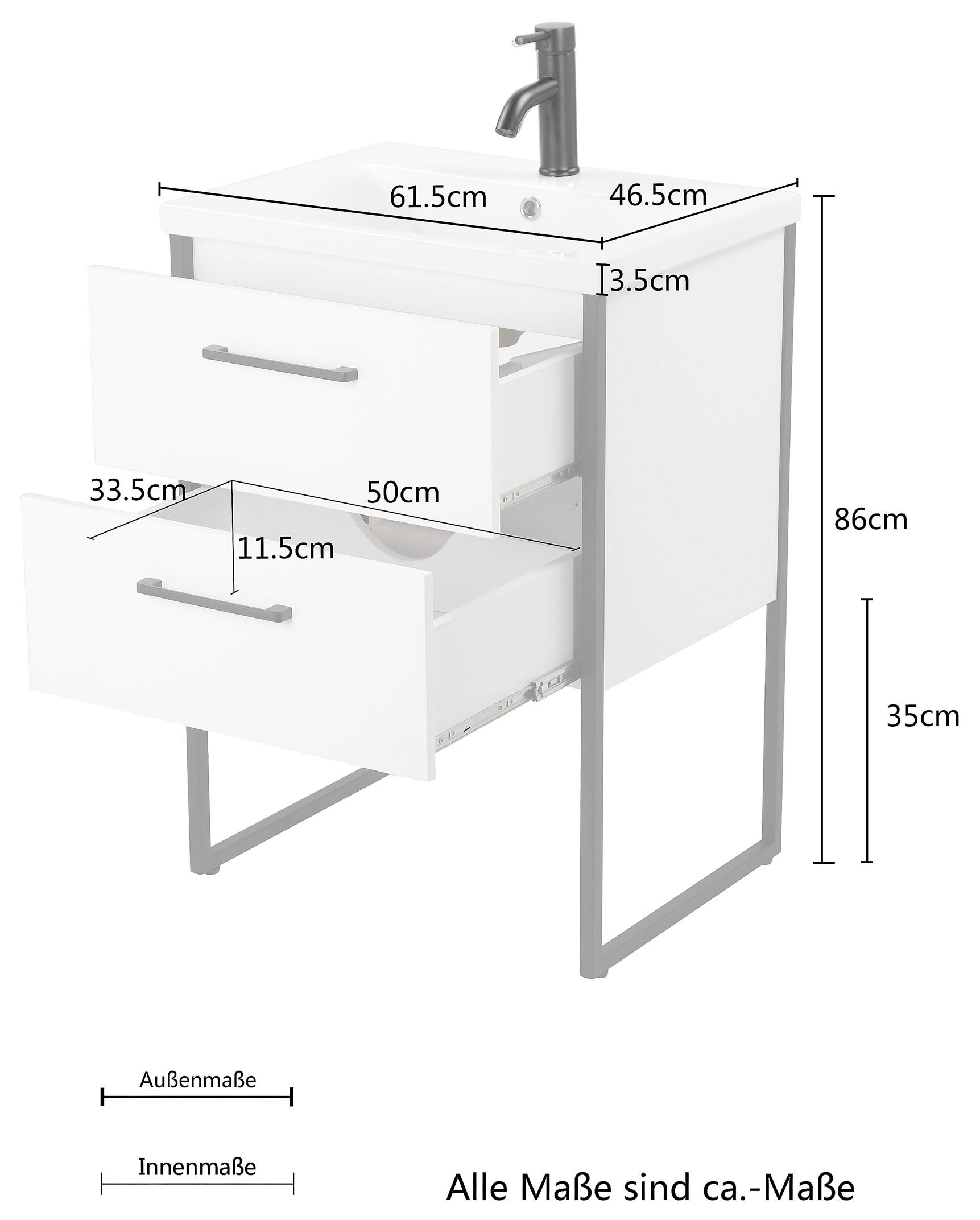 welltime Waschtisch »Paris« Breite 60cm , Badmöbel Loft Design , Metall , inkl. Waschbecken