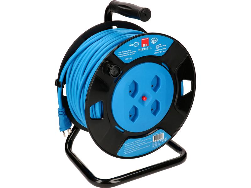 Max Hauri Kabelrolle maxREEL 50 m 50m Kabelrolle mit 4x T13 Steckdose und mit Thermoschutz