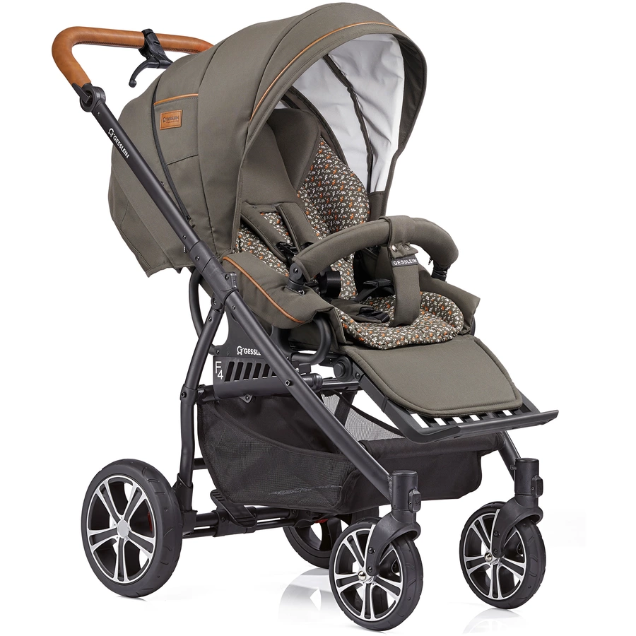 GESSLEIN Kombikinderwagen F4 Air+ mit Handbremse, oliv  Blümchen