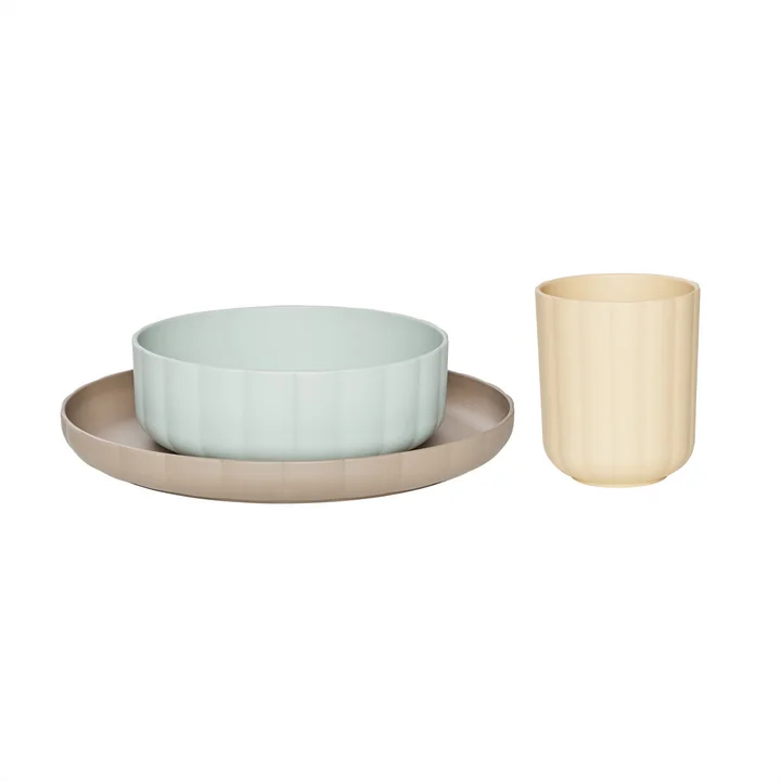 OYOY Mini - Pullo Kindergeschirr-Set, pale mint / vanilla / taupe (3-tlg.)