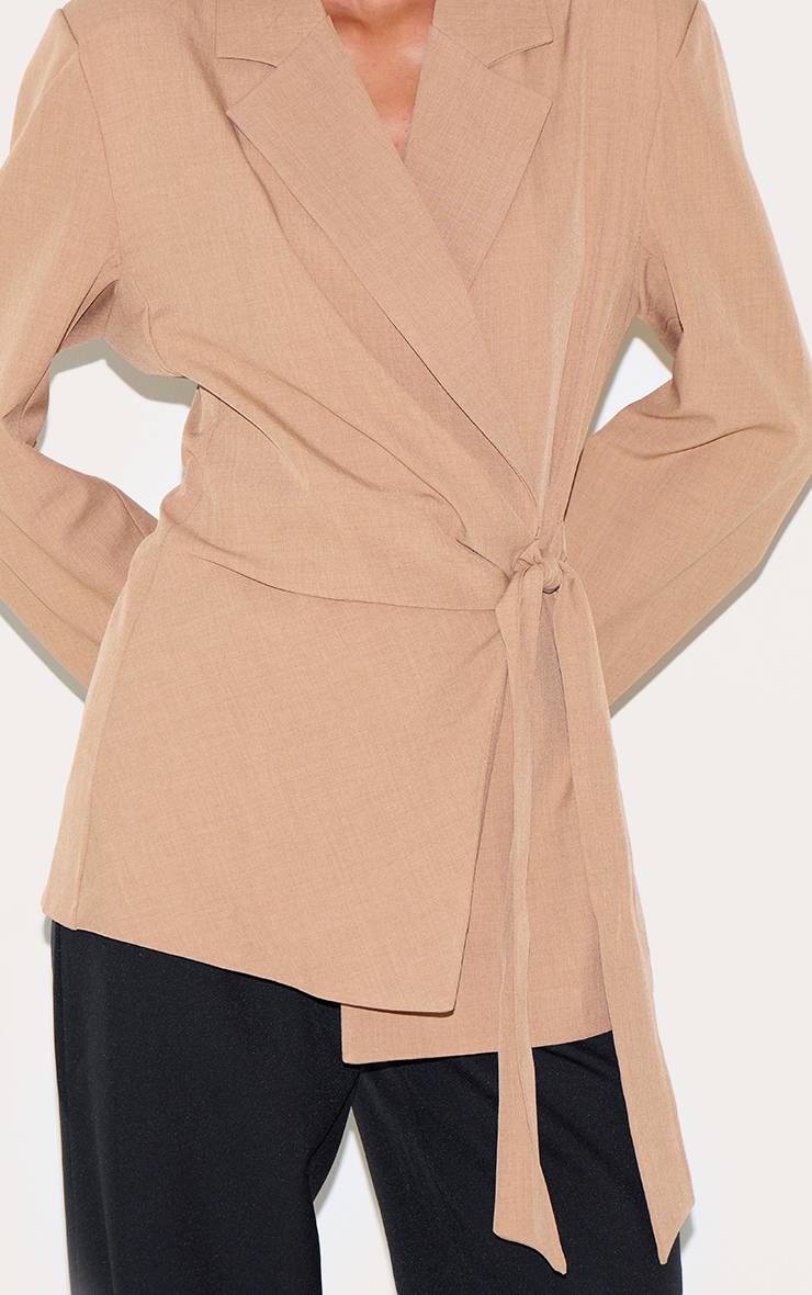 Taupe Blazer Structuré À Nœud Frontal