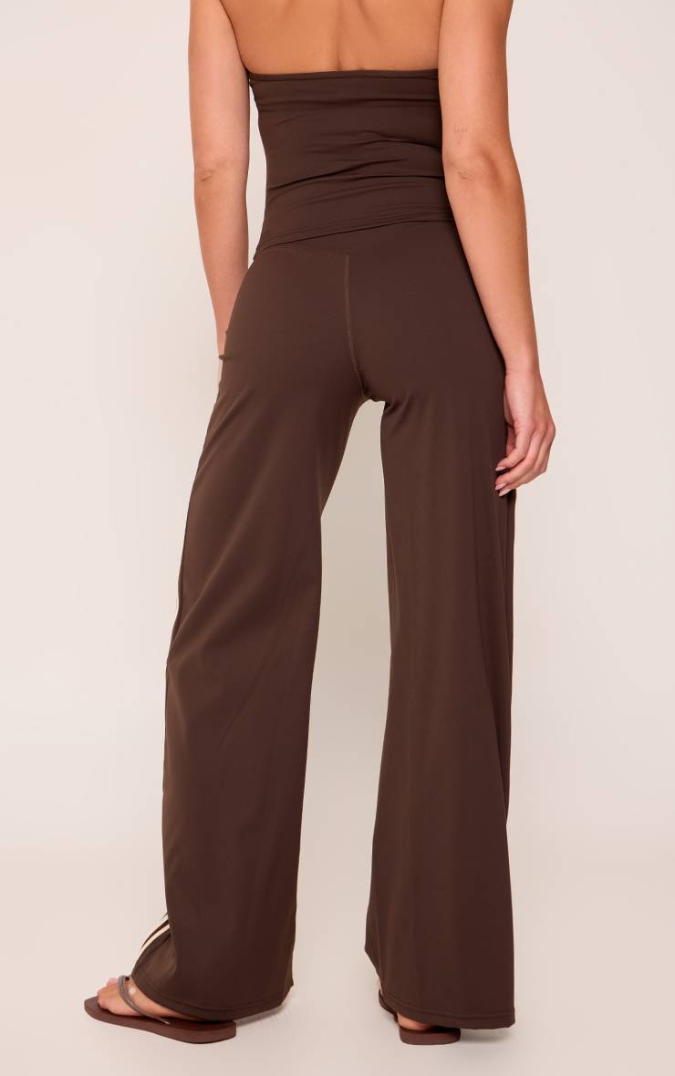 Chocolat Pantalon De Yoga Droit À Bandes Latérales Contrastées Effet Sculptant