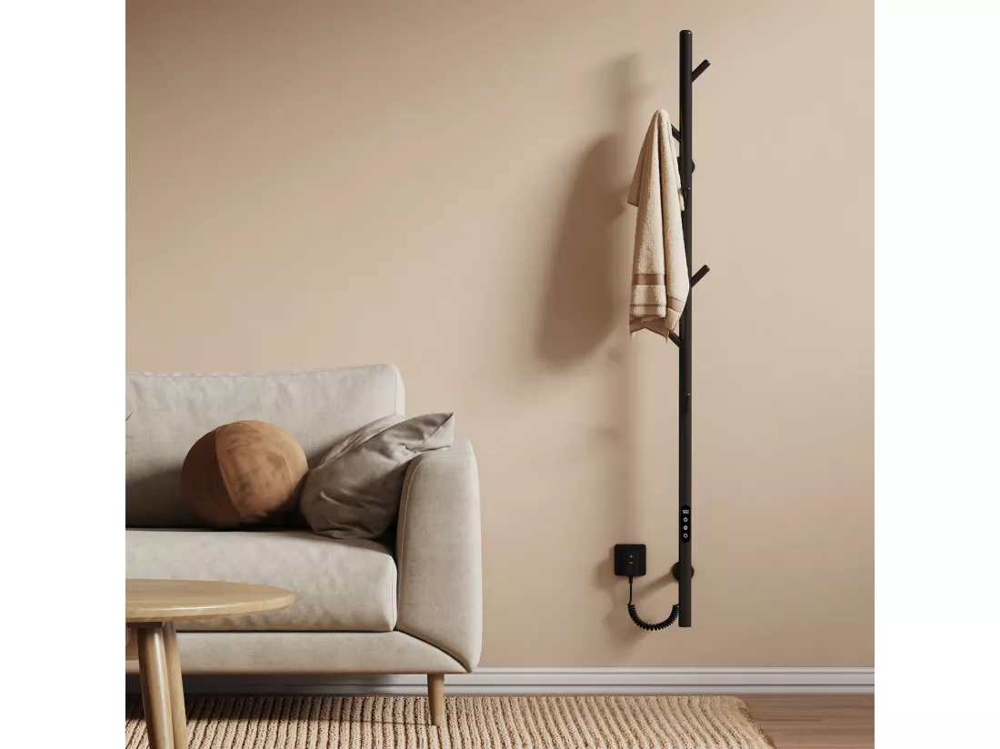 EMKE Chauffe-serviettes Électrique, thermostat intelligent WiFi, sèche-serviettes électrique, barre unique, 150 cm de hauteur, Noir