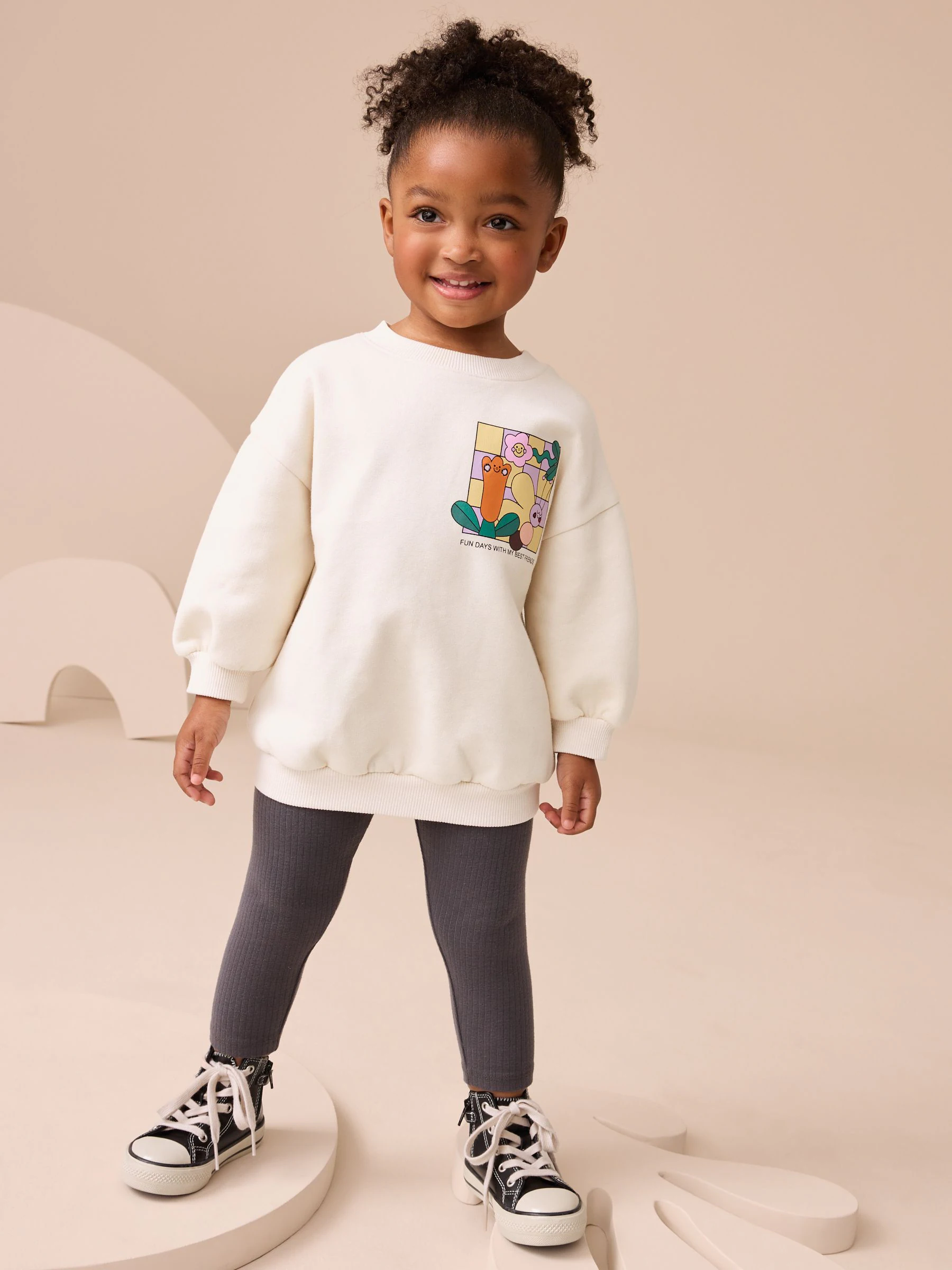 Crème Regenboog Grafische Print - Set met sweatshirt en legging (3 mnd-7 jr)