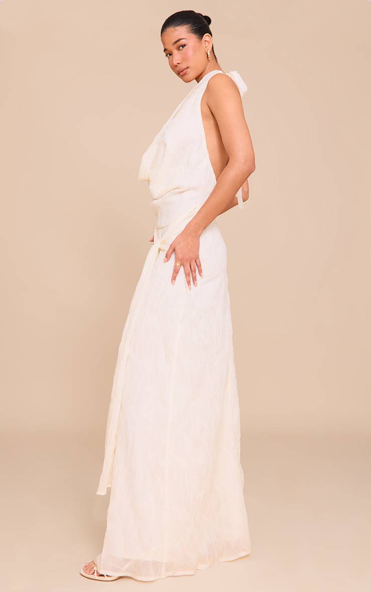 Naturel Robe Longue Cache-cœur À Col Bénitier Texturé
