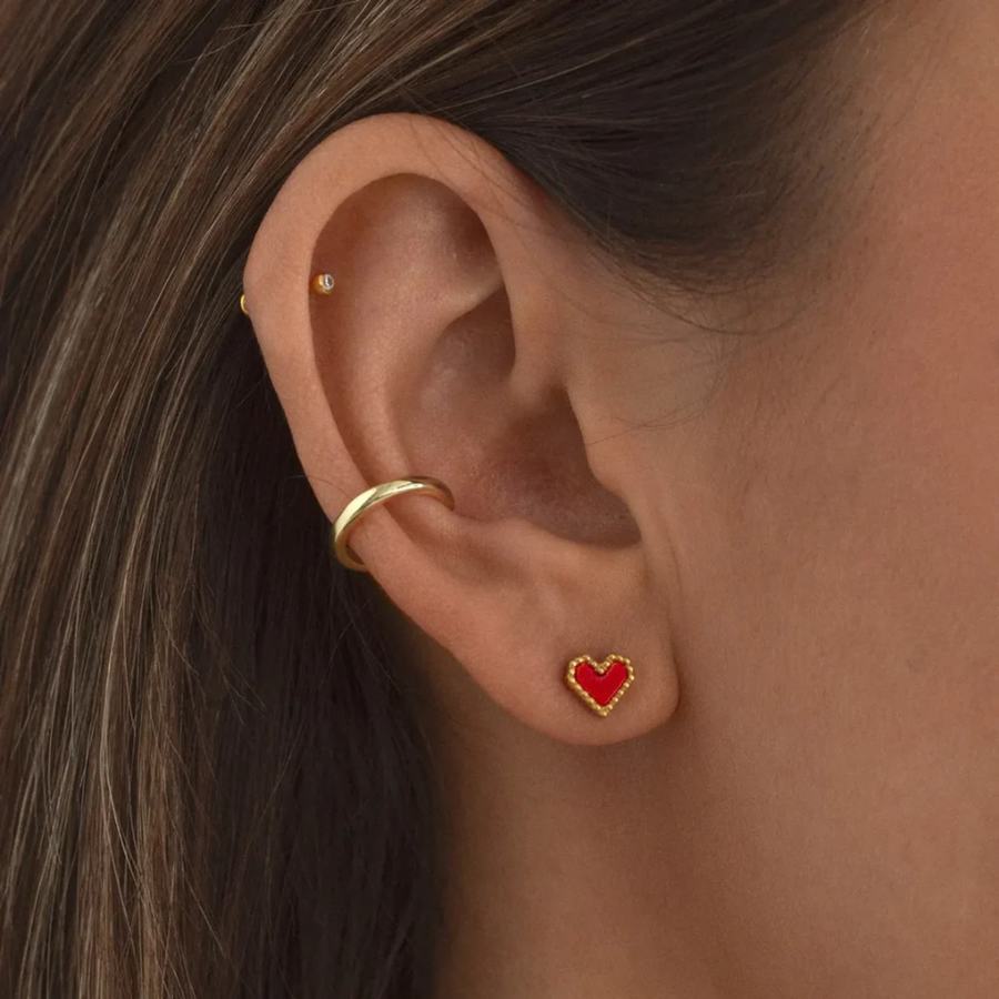 Timi Of Sweden Sarah Red Heart Stud Earring Stainless Steel 7mm