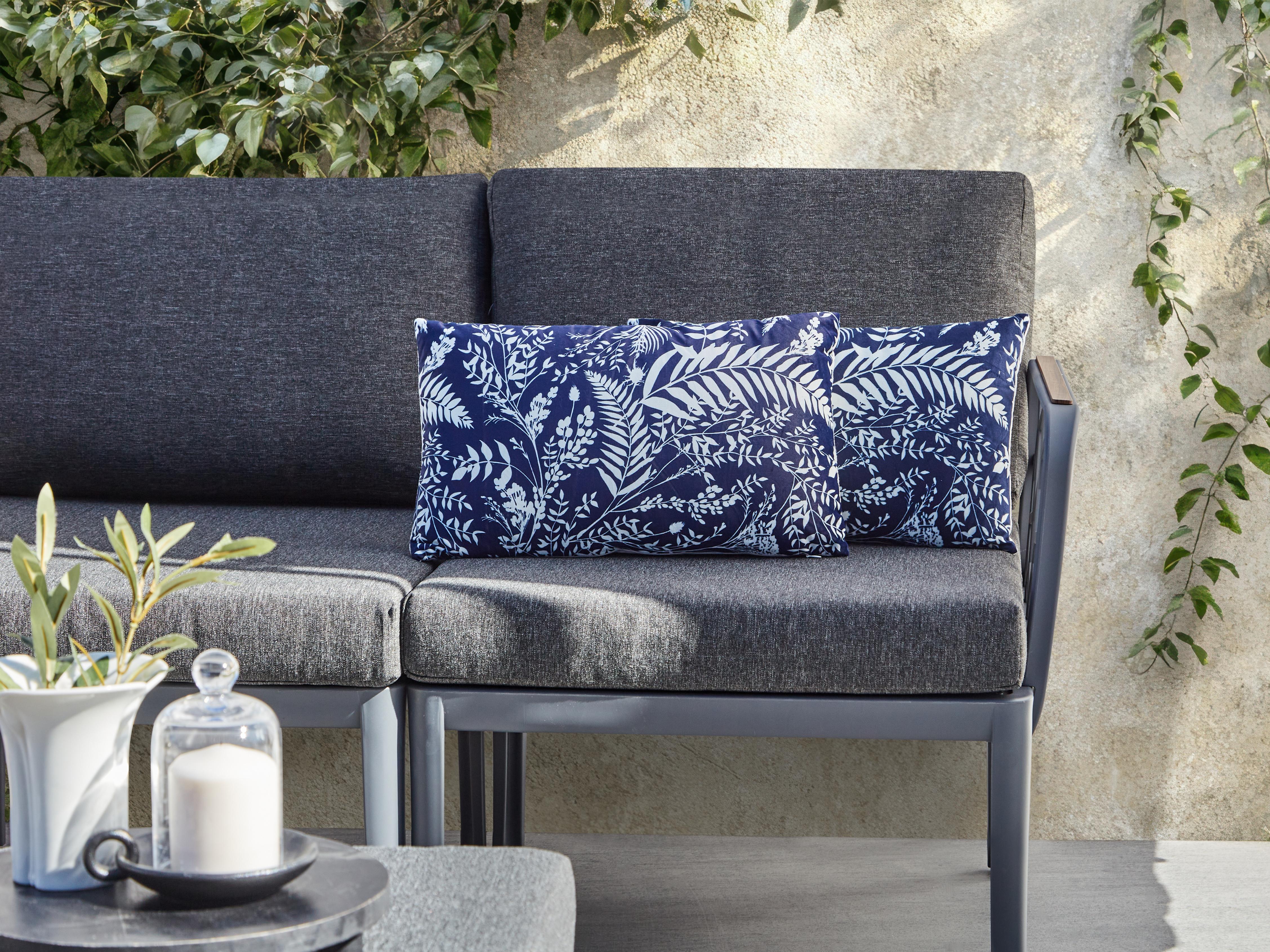 Set van 2 tuinkussens GLIMMER bladpatroon 30 x 50 cm Blauw