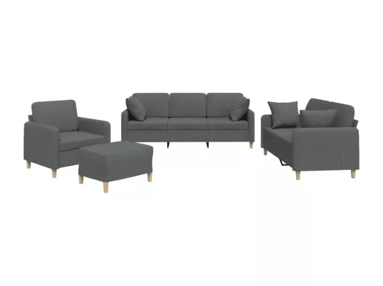 Ensemble de canapés 4 pcs coussins gris foncé tissu