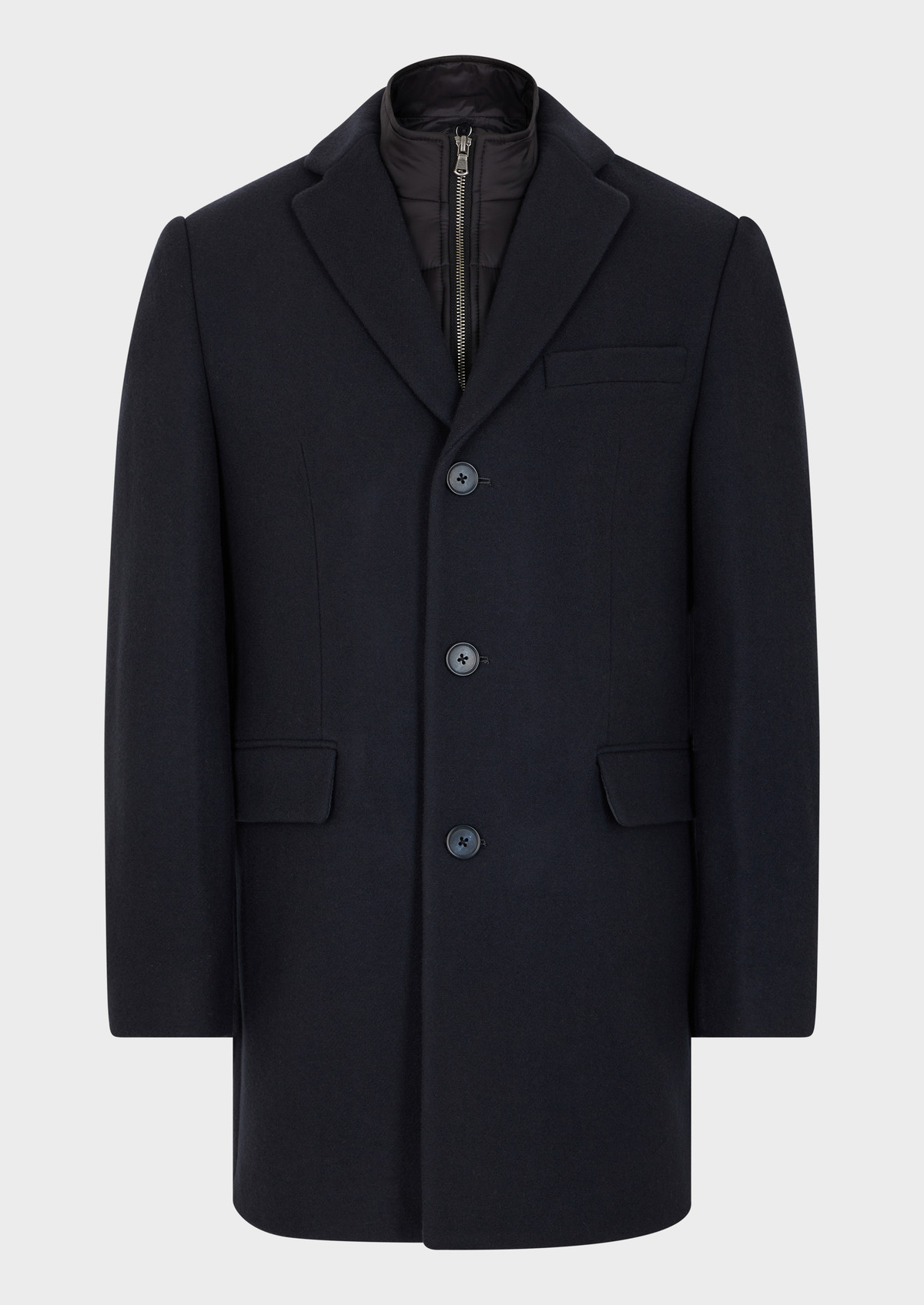 Manteau en laine mélangée unie bleu prusse à parementure amovible