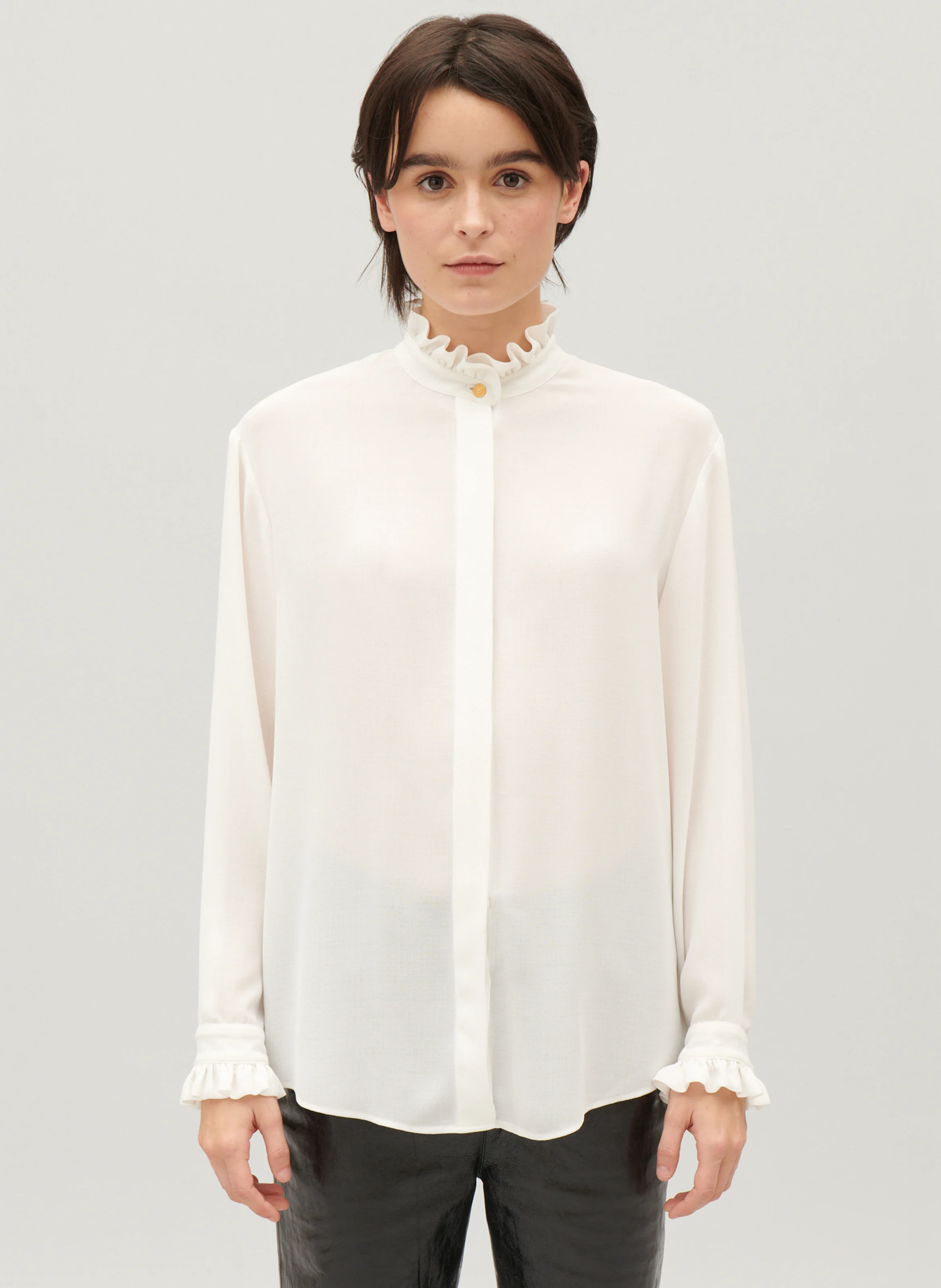 Chemise col claudine en soie | Blanc