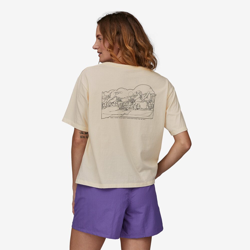 Damen-Bio-T-Shirt mit Tasche, locker geschnitten, Aufdruck „Lost and Found“