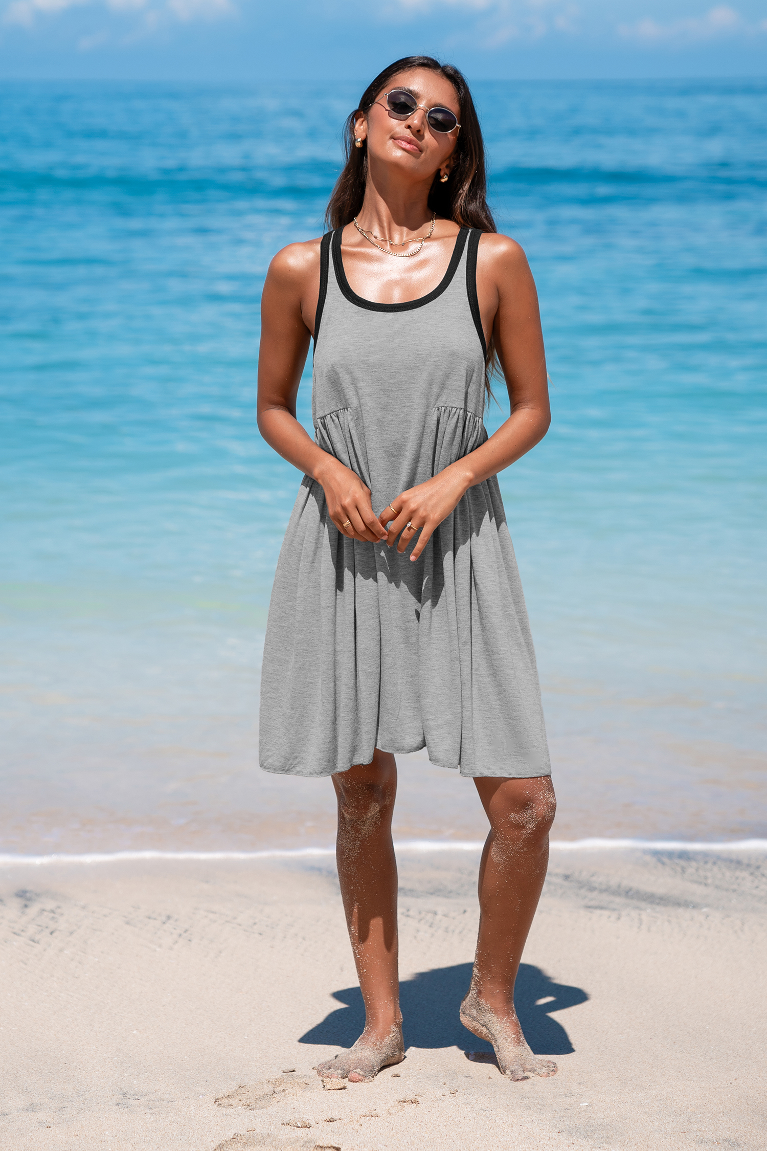 Robe en jersey à col rond gris