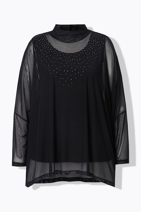 Bluse, oversized, Mesh, Glitzersteinchen, Top