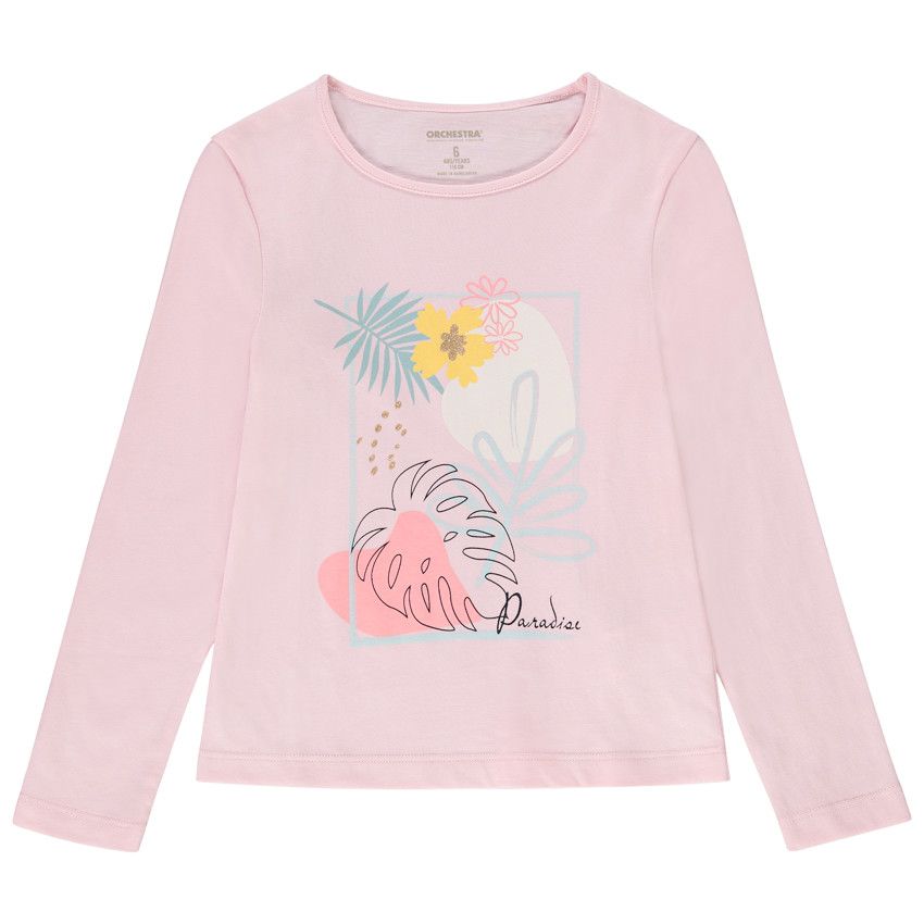 T-shirt manches longues print fantaisie pour fille - Rose