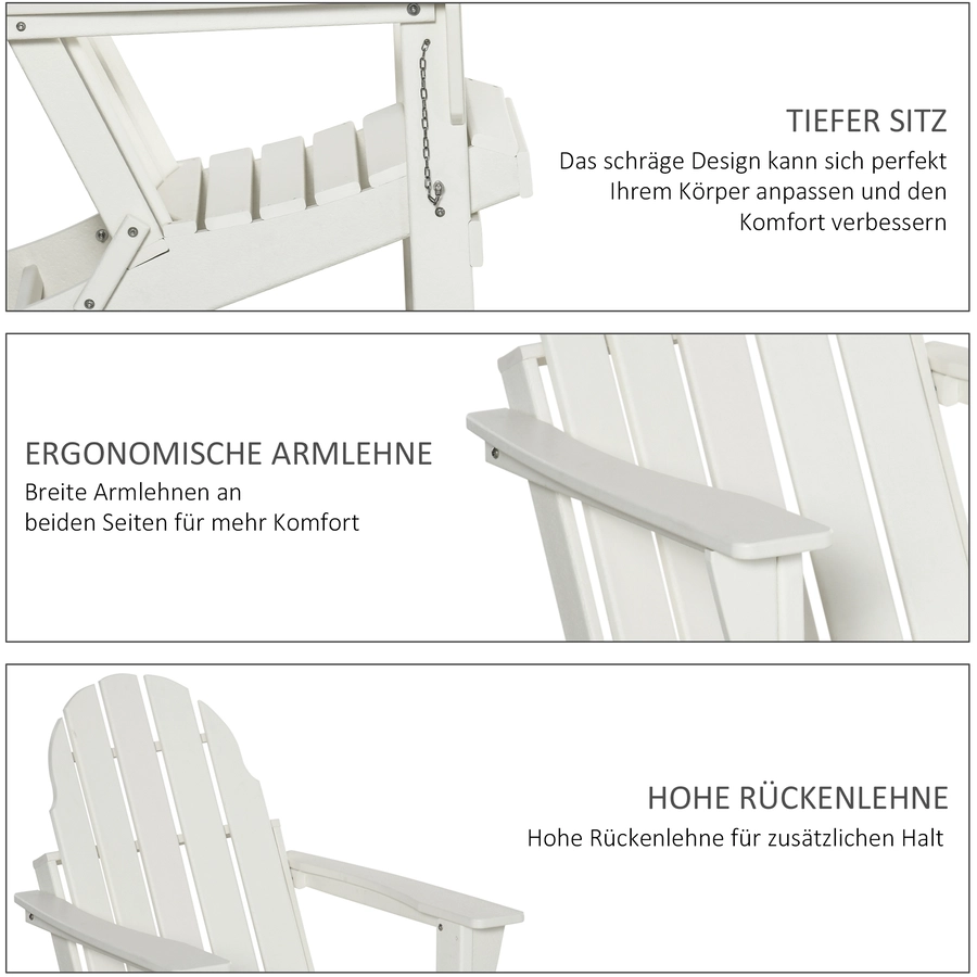 Outsunny Gartenstuhl mit tiefem Sitz weiß