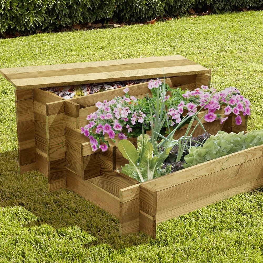 Carré potager et composteur en pin  78x78xH.38cm