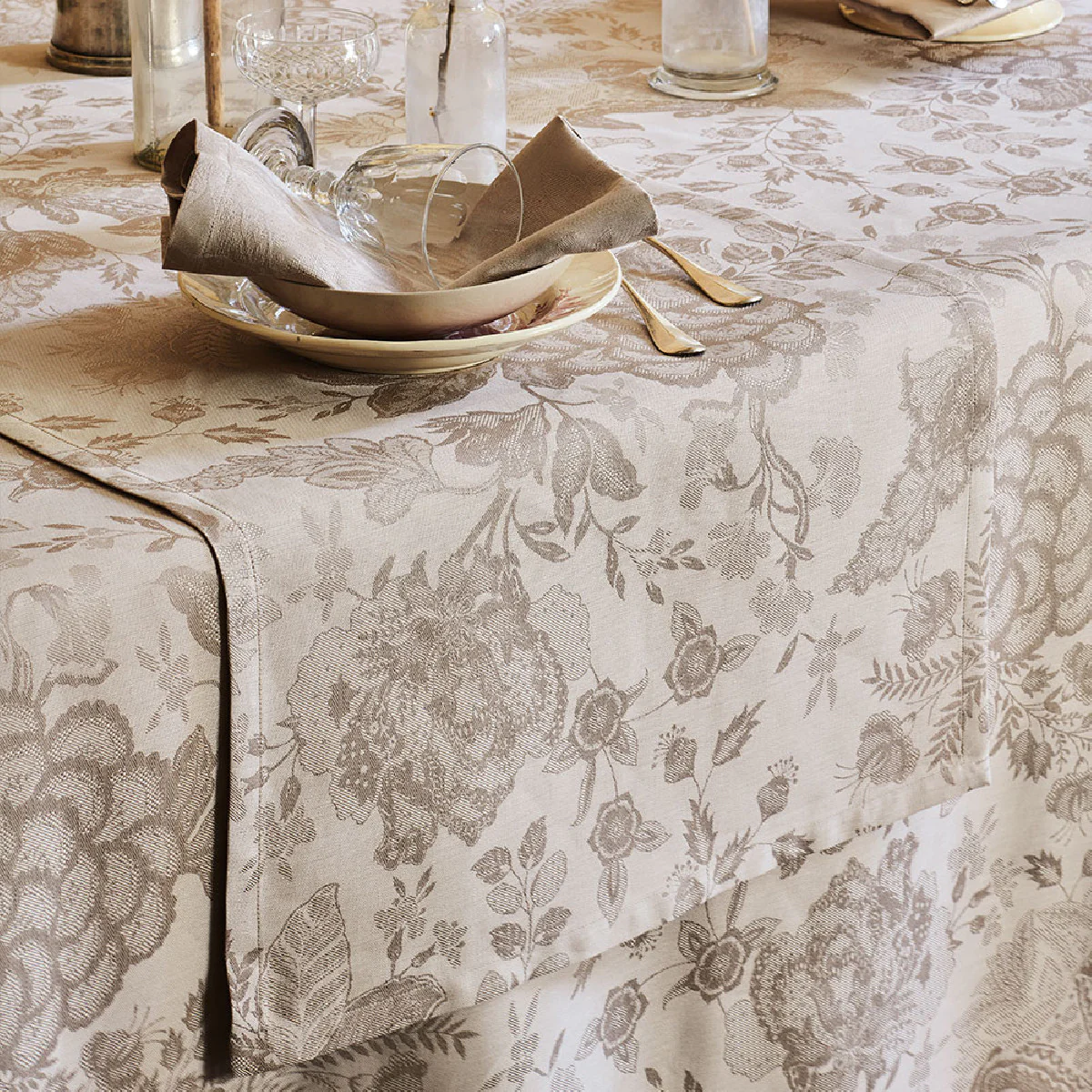 Chemin de table antitache déperlant métis lin & coton beige 174X54 Gar