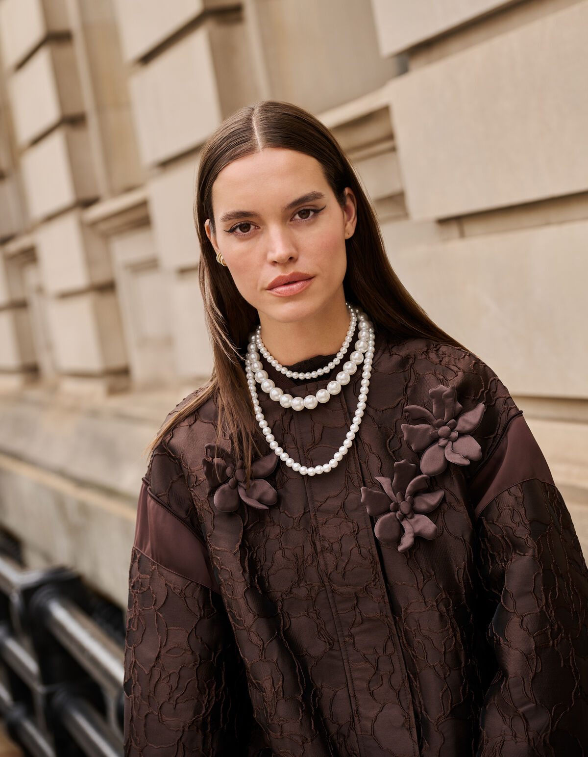 Flower Jacquard Bomber Donkerbruin