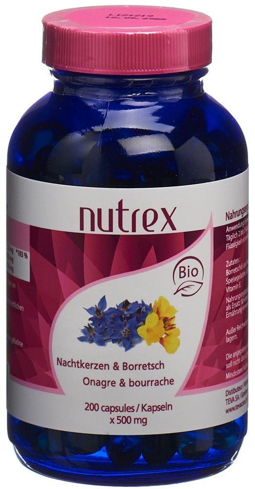NUTREX Nachtkerzenöl & Borretschöl Kaps 500 mg Bio Ds 200 Stk