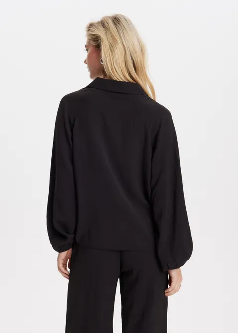 Top met plooien zwart (ZWART)