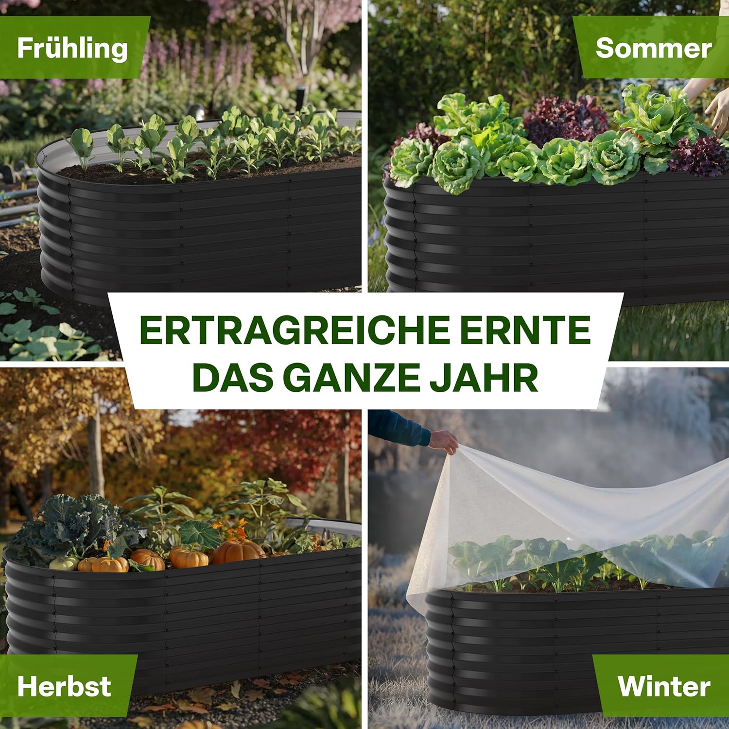 TTL GARDEN 400x80x45cm Elegance XXL Metall Hochbeet Anthrazit - Stahl rostfrei verzinkt & grau lackiert Wellblech ovale Form sehr stabil Garten Beet für Gemüse Kräuter Blumen Gartenbeet Gemüsebeet