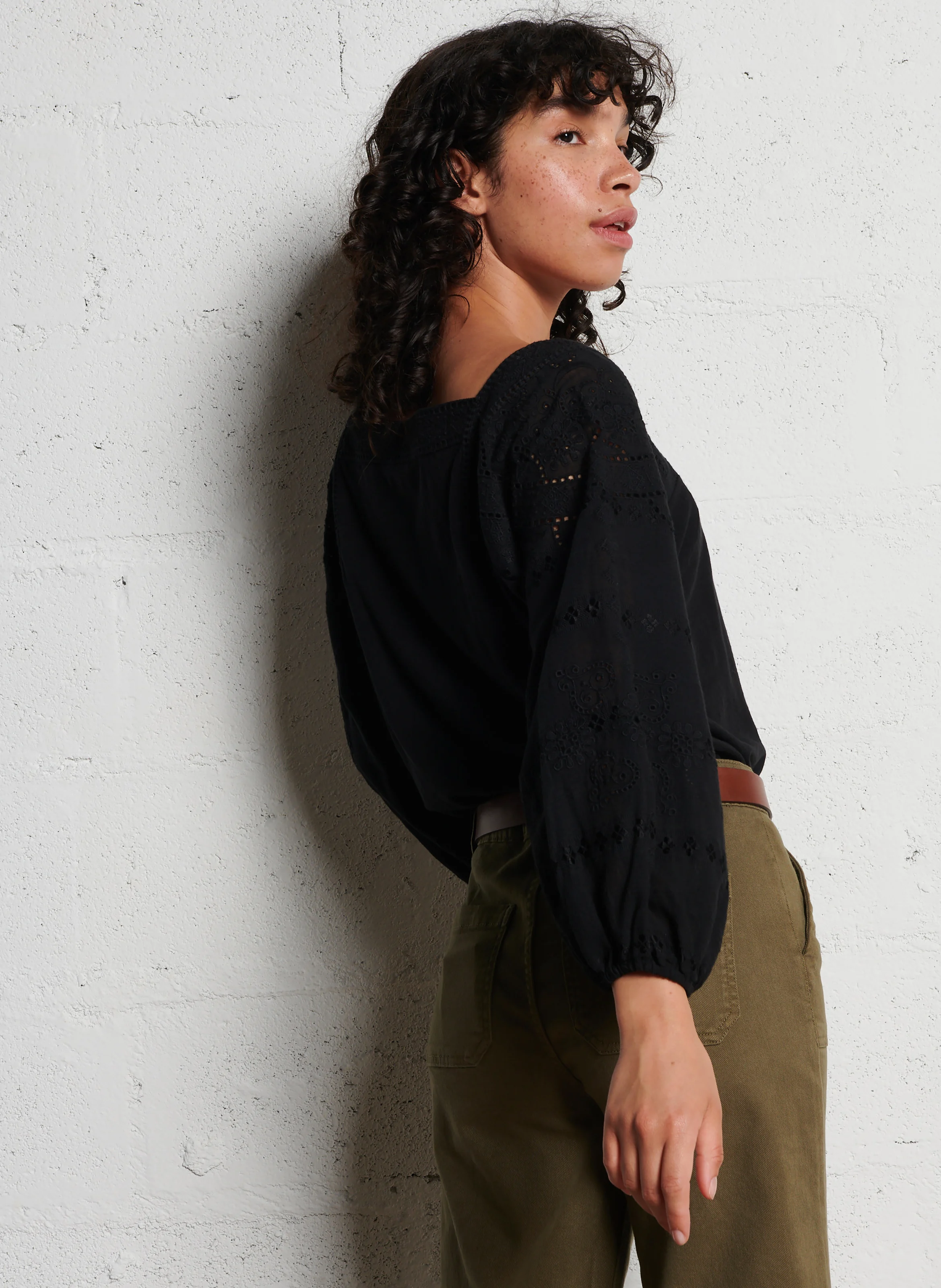 DEBORAH - Top col carré en coton | Noir