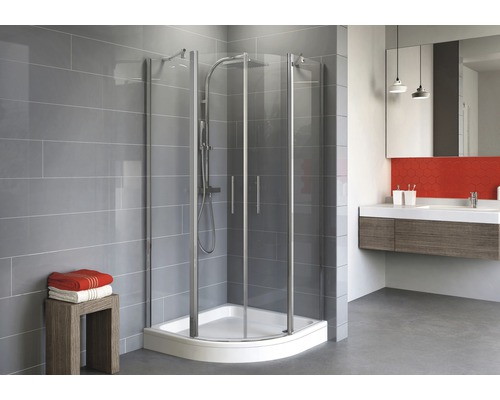 Ronde douche met draaideur SCHULTE Alexa Style 2.0 ExpressPlus 80 x 80 cm radius 550 profiel aluminium helder glas vuilafstotende glascoating met douchebak