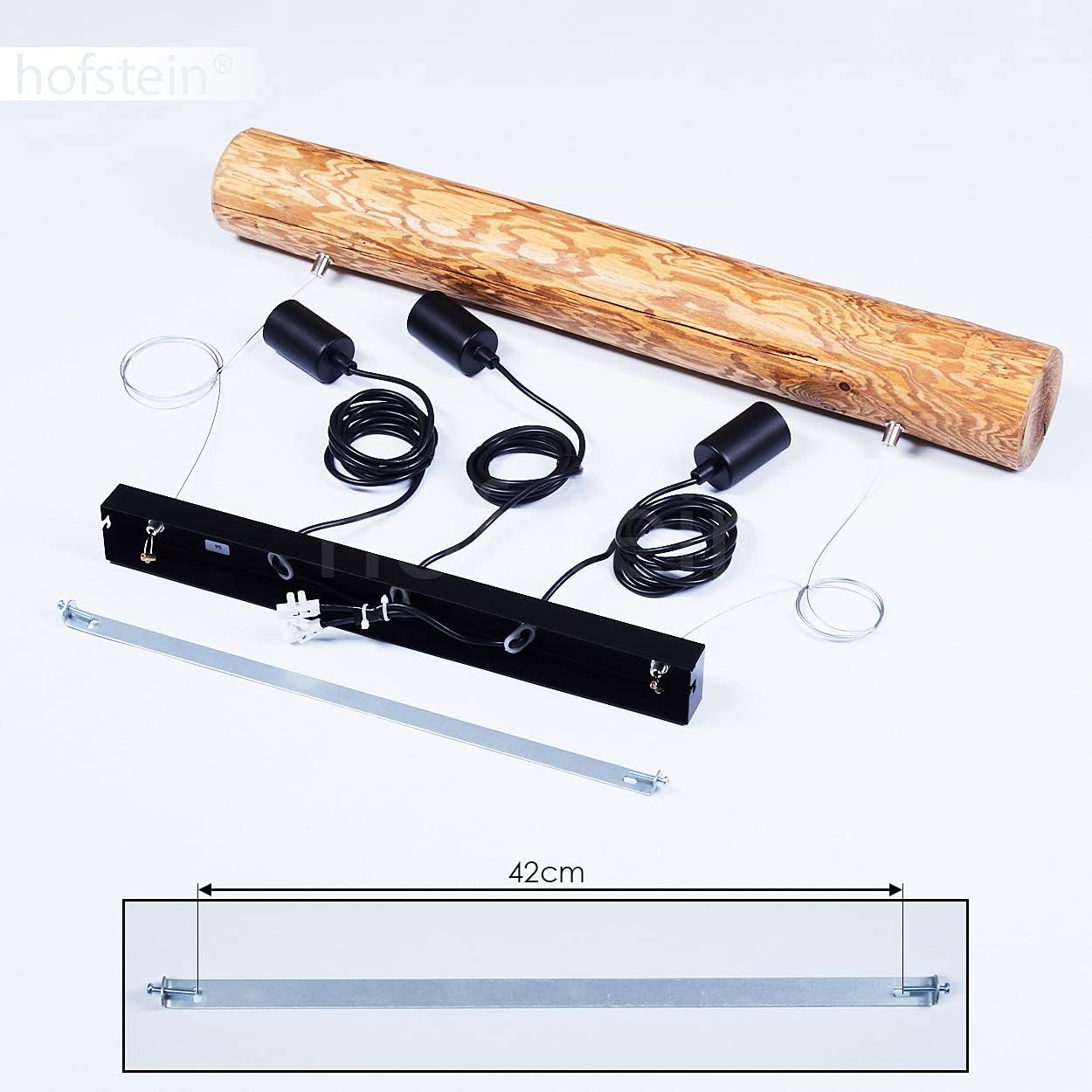 Pendelleuchte Canedo, 3-flammige Hängelampe aus Metall/Holz in Schwarz/Braun im skandinavischen Design, Hängeleuchte mit Holzstab und Fassungen aus Metall, 3 x E27, ohne Leuchtmittel