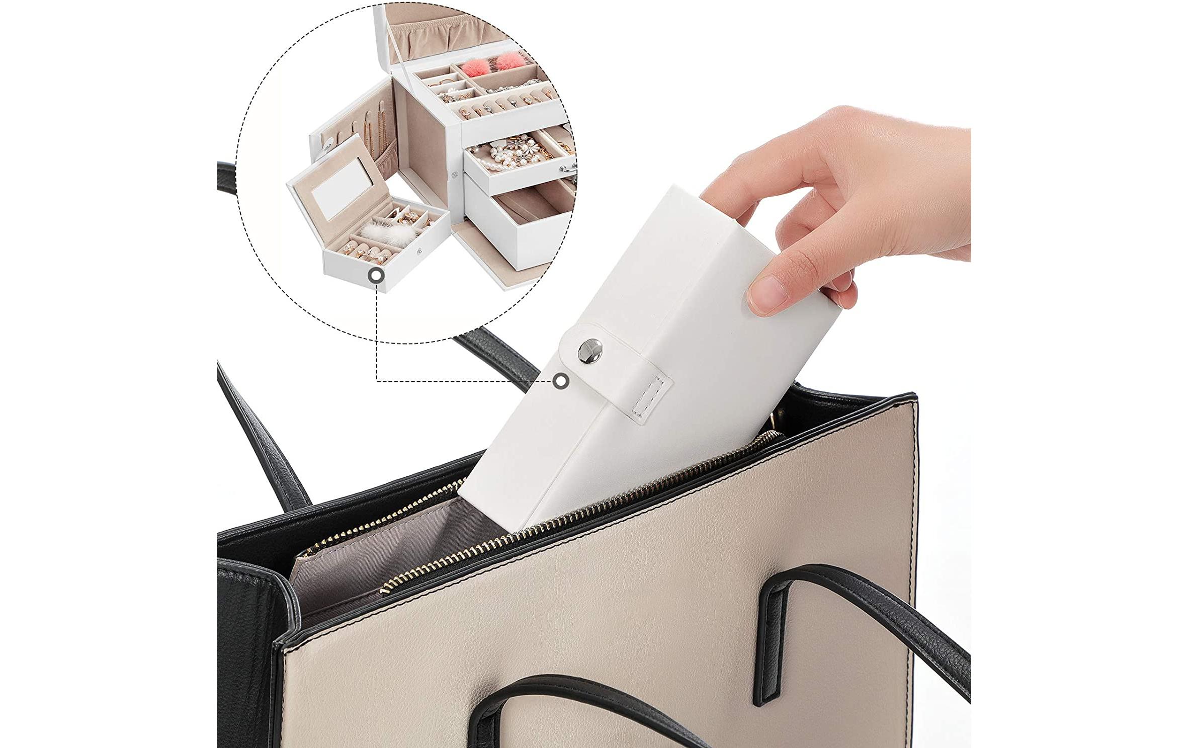 Schmuckschatulle mit 3 Ebenen, Weiss, KunstlederSchmuckbox abschliessbar