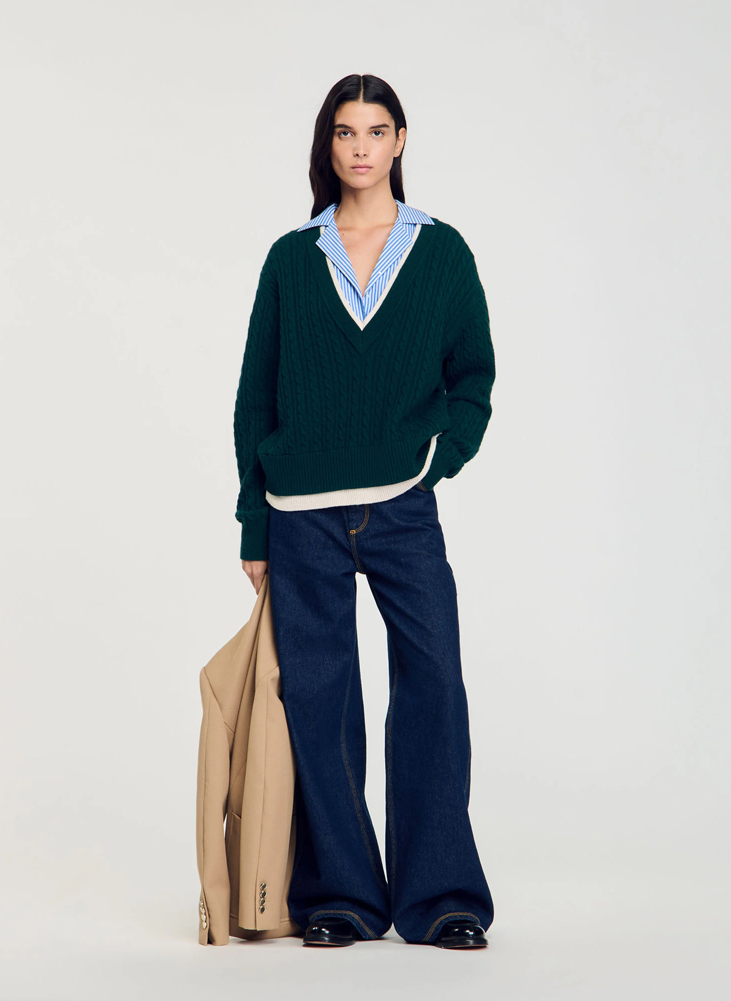 Pull trompe l'œil maille en laine et cachemire | Vert