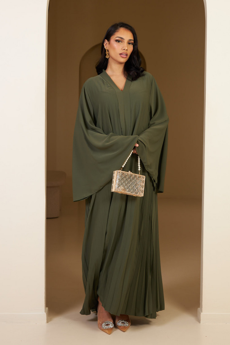 Abaya kaki plissée
