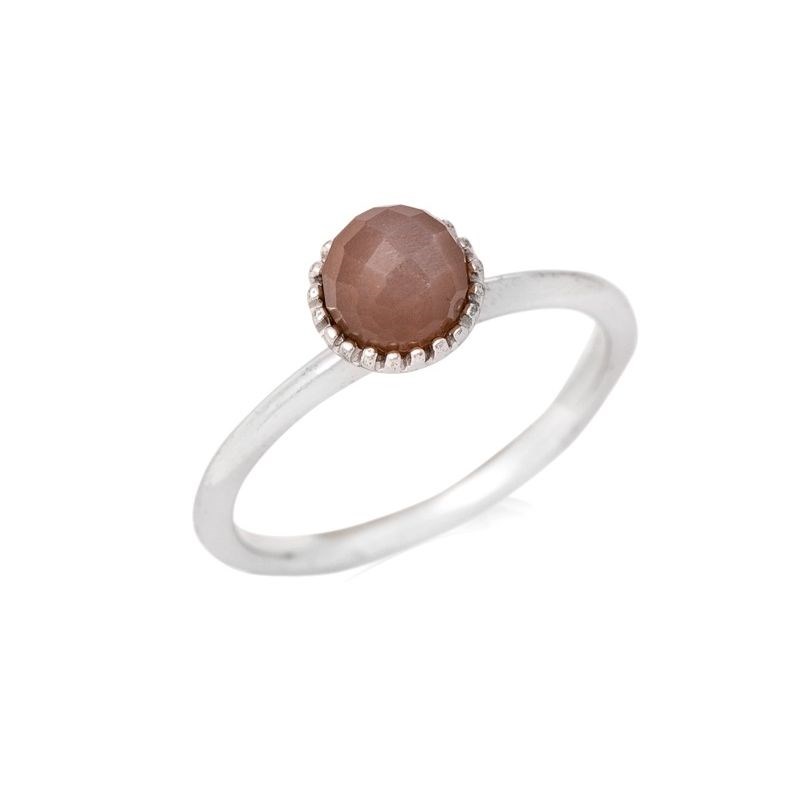 Bague Pierre de Lune Rose boule 6mm argent