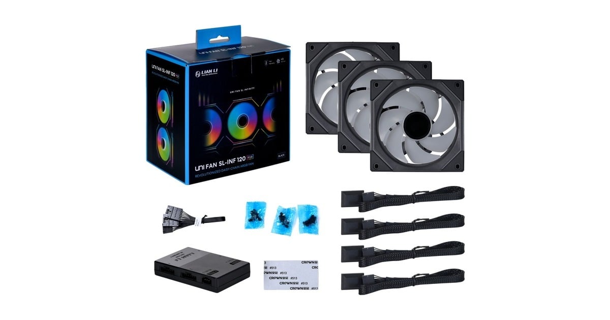 Lian LiUNI FAN SL-INFINITY 120 RGB case fans  (Zwart, 3 stuks, 120 x 122 x 25 mm, PWM, Incl. controller)