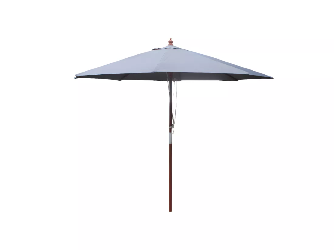 Parasol en bois rond diamètre 2,66 m toile grise NAPOLI