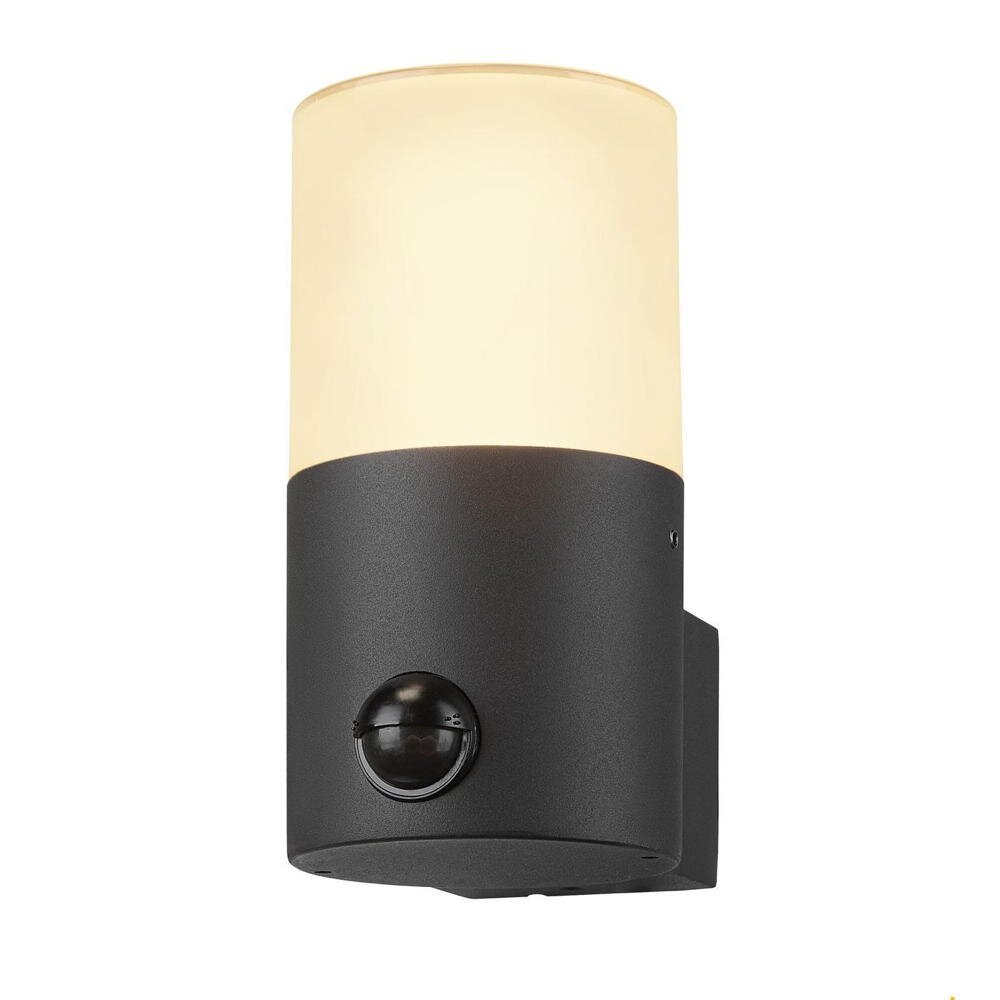 Grafiet wandlamp in zwart, E27, IP44 met bewegingsmelder, rond