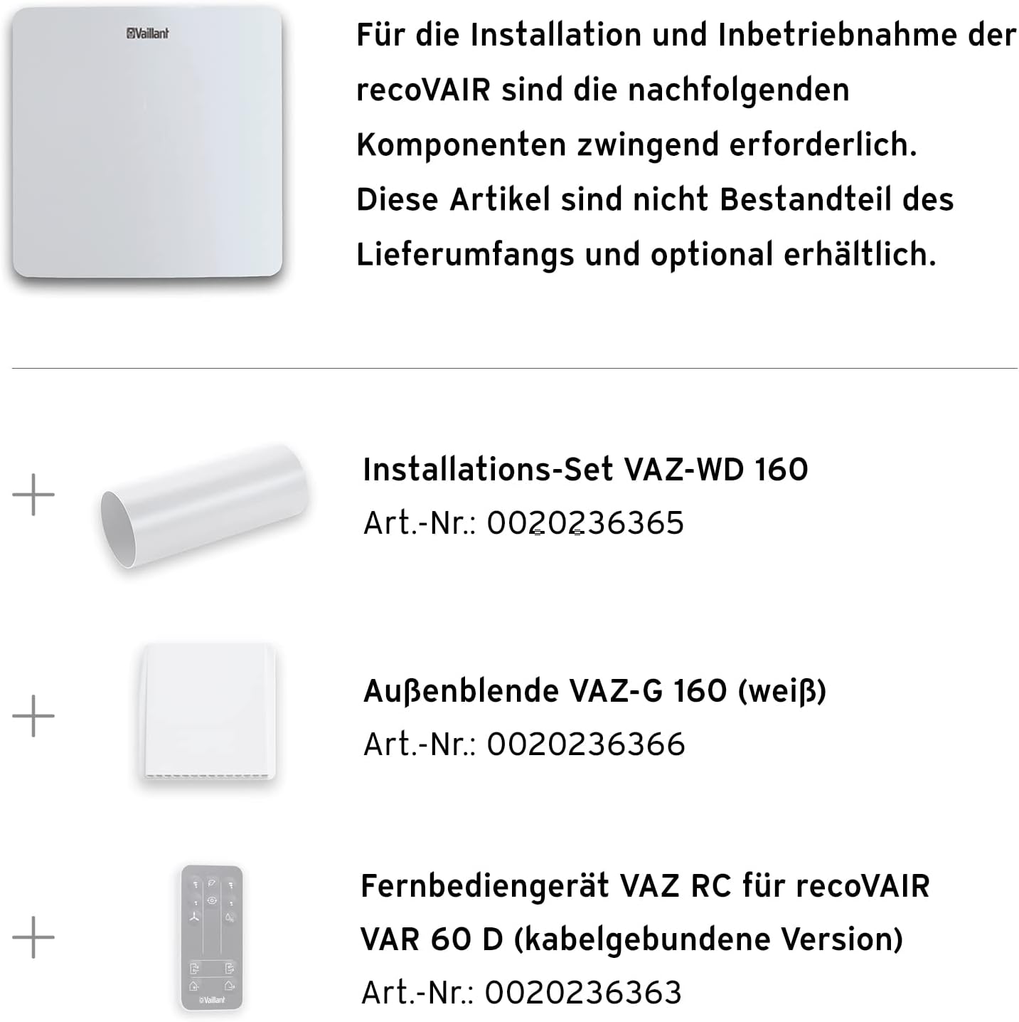 Vaillant recoVAIR VAR 60/2 D Lüftungsanlage, dezentrales Lüftungsgerät für beste Luftqualität in Einzelräumen, kabelgebundene Kommunikation, 0010047340