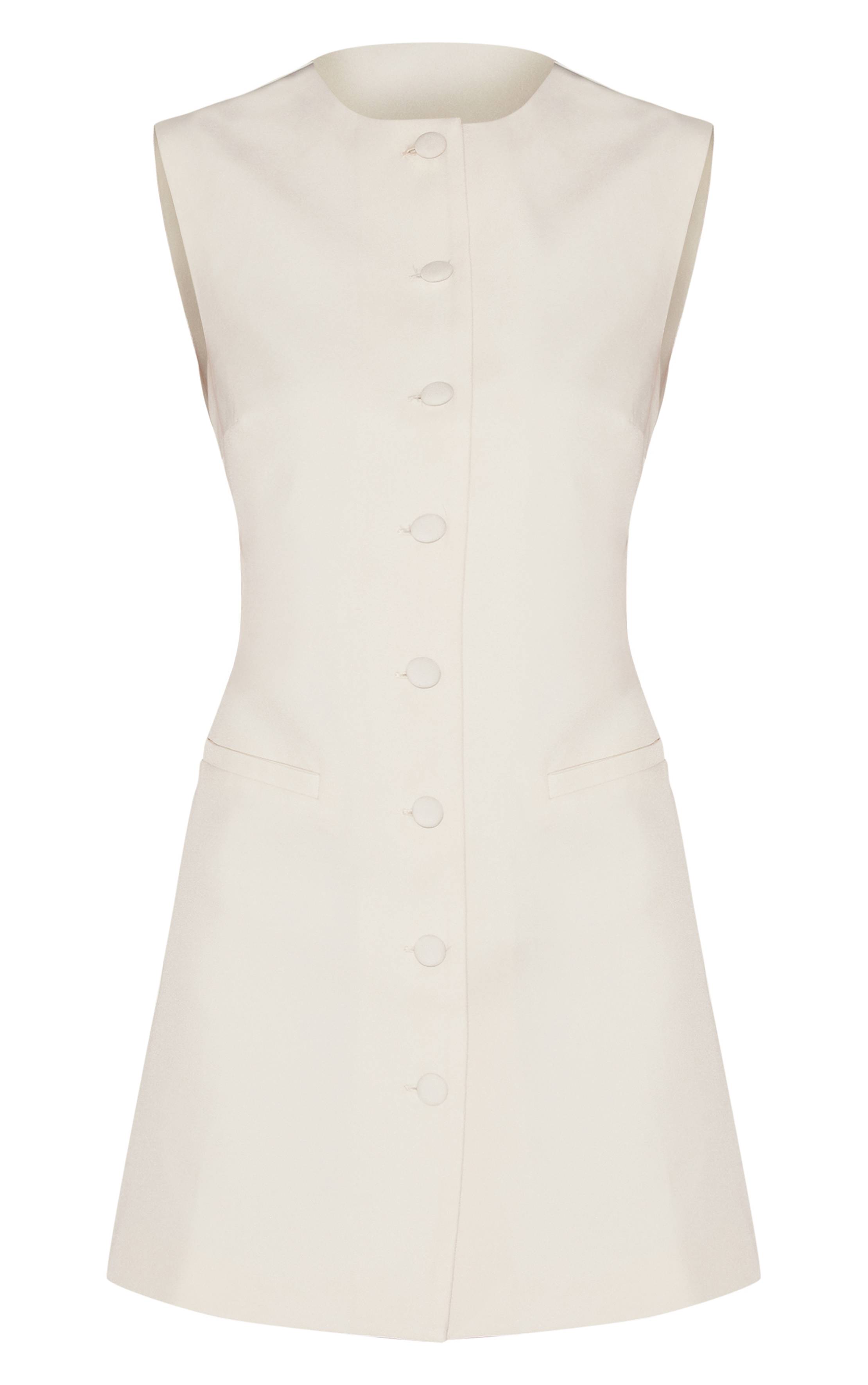 Crème Robe Cintrée En Tissu Tissé À Boutonnage Et Coupe Évasée