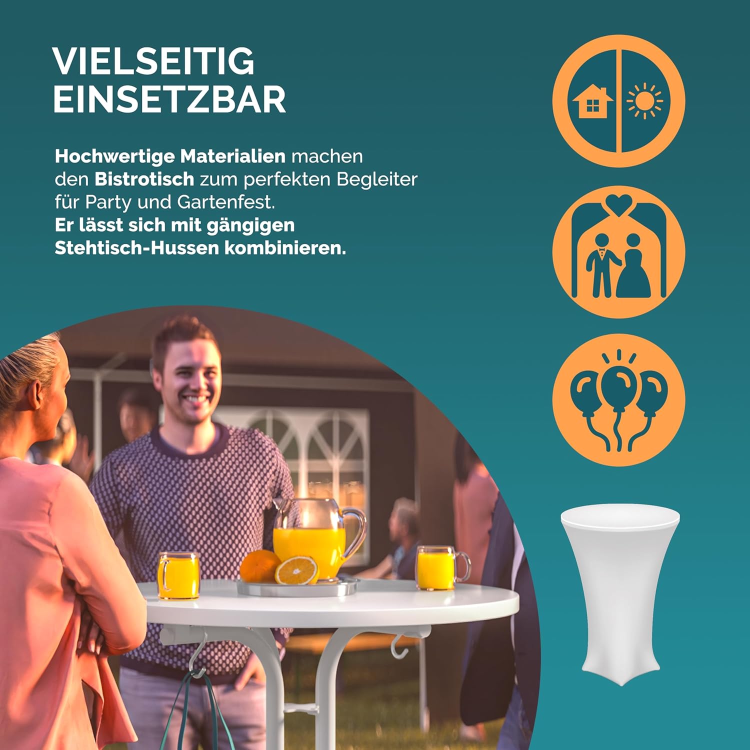 Casaria® Stehtisch Klappbar Outdoor Gastro Bistrotisch 2X Haken Ø 70 cm Rund Witterungsbeständig Weiß Partytisch pulverbeschichtet Metall MDF