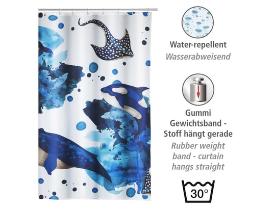 WENKO - Accessoire de douche Rideau de douche animaux marins 180 x 200 cm - bleu et blanc