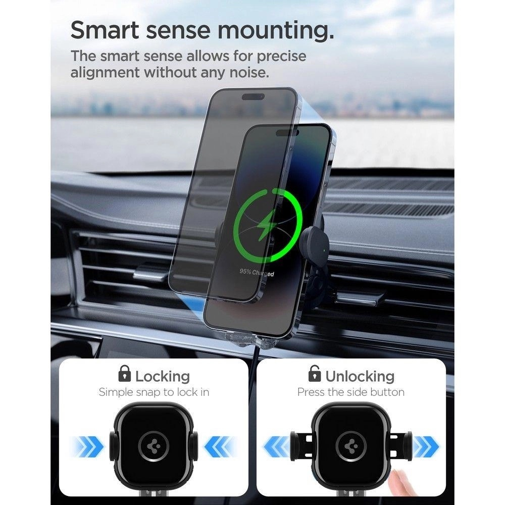 (15W) OneTap Qi Wireless Auto KFZ Smartphone Halterung Ladegerät für Lüftungsgitter mit Automatik Verriegelung (ACP01279) - Schwarz